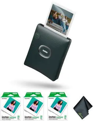 FUJIFILM INSTAX SQUARE LINK Smartphone Printer (Green), Pack of 3 instax film