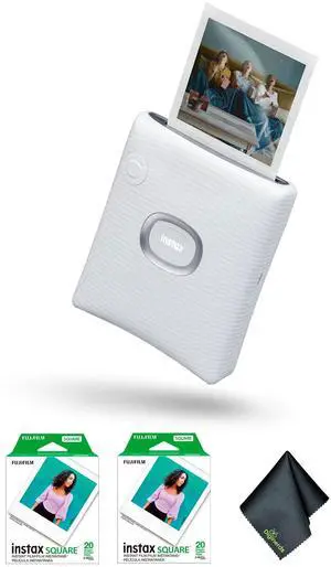FUJIFILM INSTAX SQUARE LINK Smartphone Printer (White), Pack of 2 instax film