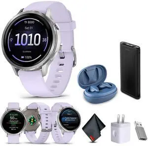 Garmin Venu 4, 41mm, Advanced Health and Fitness GPS Smartwatch, Bright and Colorful Display, Built-in Flashlight, 10 Days of Battery Life, Silver with Periwinkle Silicone Band