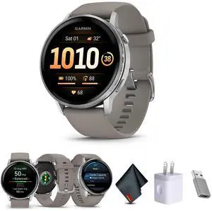 Garmin Venu 4, 45mm, Advanced Health and Fitness GPS Smartwatch, Bright and Colorful Display, Built-in Flashlight, 12 Days of Battery Life, Silver with Silver Gray Silicone Band