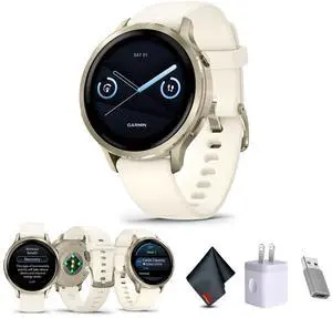 Garmin Venu 4, 41mm, Advanced Health and Fitness GPS Smartwatch, Bright and Colorful Display, Built-in Flashlight, 10 Days of Battery Life, Lunar Gold with Bone Silicone Band