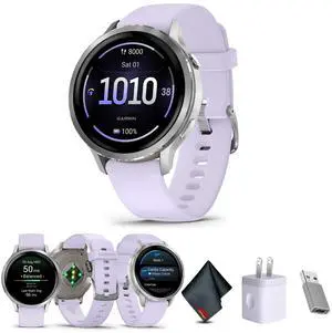 Garmin Venu 4, 41mm, Advanced Health and Fitness GPS Smartwatch, Bright and Colorful Display, Built-in Flashlight, 10 Days of Battery Life, Silver with Periwinkle Silicone Band