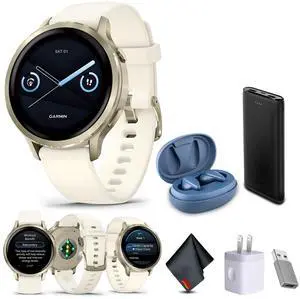 Garmin Venu 4, 41mm, Advanced Health and Fitness GPS Smartwatch, Bright and Colorful Display, Built-in Flashlight, 10 Days of Battery Life, Lunar Gold with Bone Silicone Band