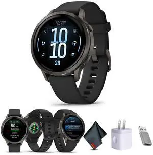 Garmin Venu 4, 41mm, Advanced Health and Fitness GPS Smartwatch, Bright and Colorful Display, Built-in Flashlight, 10 Days of Battery Life, Slate with Black Silicone Band
