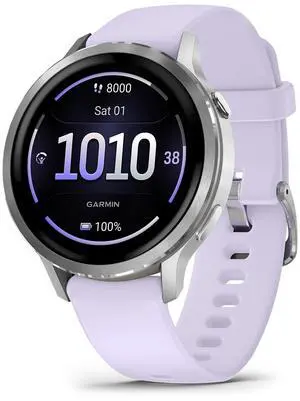 Garmin Venu® 4, 41mm, Advanced Health and Fitness GPS Smartwatch, Bright and Colorful Display, Built-in Flashlight, 10 Days of Battery Life, Silver with Periwinkle Silicone Band