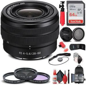 Sony FE 28-60mm f/4-5.6 Lens + Filter Kit + BackPack + 64GB Card + More