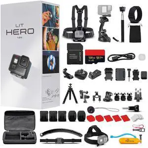 GoPro LIT HERO Compact - Waterproof Action Camera 50 In 1 Accessory + 128GB + More