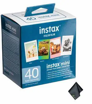 FUJIFILM INSTAX MINI Instant Film Variety Value Pack (40 Exposures), Microfiber Cleaning Cloth, Bundle