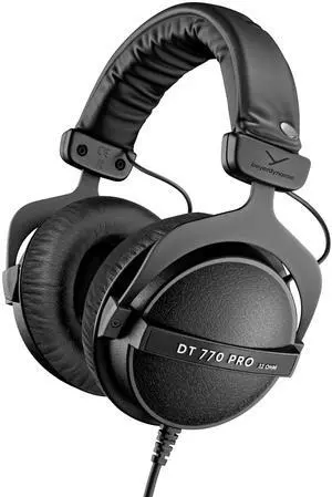 DT 770 PRO, 32 Ohm, Closed Back, Over Ear, Wired Professional Studio Headphones, Mobile Recording, Monitor, Podcast, Gaming, 1.6m Straight Cable, Black with Black Leatherette Ear Pads DT 770 PRO, 32 Ohm, Closed Back, Over Ear, Wired Professional Studio Headphones, Mobile Recording, Monitor, Podcast, Gaming, 1.6m Straight Cable, Black with Black Leatherette Ear Pads