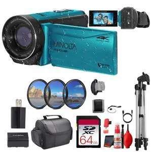 Minolta MN4K300WP 4K Ultra HD / 56 MP Waterproof Camcorder - Blue - Bundle Minolta MN4K300WP 4K Ultra HD / 56 MP Waterproof Camcorder - Blue - Bundle