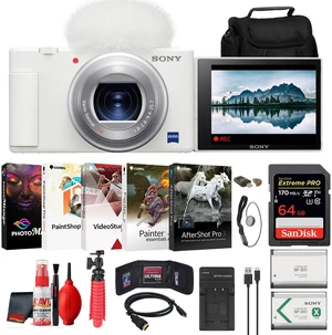 Sony ZV-1 Digital Camera (White) + 64GB Card + Case + Extra Battery + Software Sony ZV-1 Digital Camera (White) + 64GB Card + Case + Extra Battery + Software