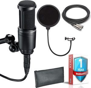 Audio-Technica AT2020 Cardioid Condenser Microphone Bundle with Pop Filter, 10ft XLR Cable, Carrying Case and 1-Year Ext