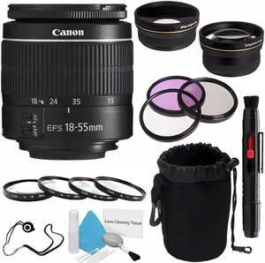Canon EF-S 18-55mm f/3.5-5.6 III Lens (International Model) + 58mm Wide Angle Lenses + 58mm Macro Close Up Kit + 58mm 3