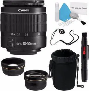 Canon EF-S 18-55mm f/3.5-5.6 III Lens (International Model) + 58mm Wide Angle Lenses + Deluxe Lens Pouch + Deluxe Cleani