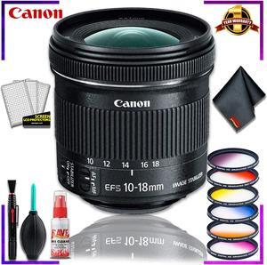 Canon EF-S 10-18mm f.4.5-5.6 is STM Lens (International Model) + Vivitar Graduated Color Filter Kit + Cleaning Kit