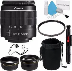 Canon EF-S 18-55mm f/3.5-5.6 III Lens (International Model) + 58mm Wide Angle Lenses + 58mm UV Filter + Deluxe Lens Pouc