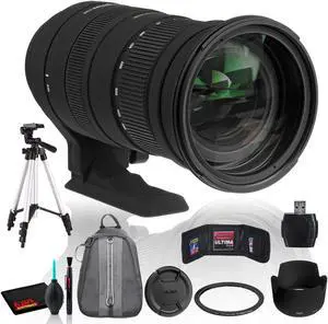Sigma 50-500mm f/4.5-6.3 APO DG OS HSM Lens for Nikon with Cleaning Kit, Full Size Tripod, 32GB Memory Kit, and Backpack