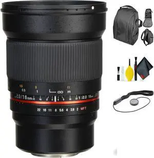 ROKINON 16MM f/2.0 Micro 4/3 + Deluxe Lens Cleaning Kit Bundle