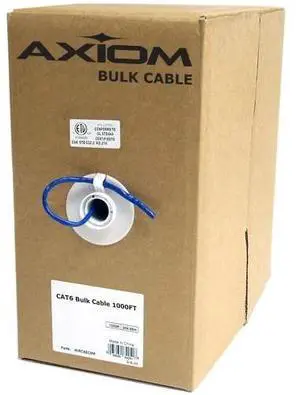 AXIOM CAT5E 24AWG 4-PAIR SOLID CONDUCTOR 350MHZ BULK CABLE SPOOL 1000FT (BLUE)