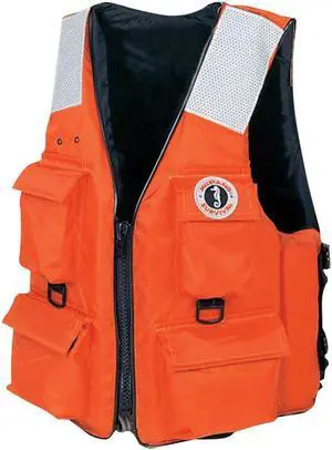 MUSTANG SURVIVAL MUSTANG FOUR POCKET VEST W/ SOLAS TAPE XXL ORANGE MV3128T2-XXL-OR