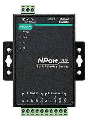 MOXA NPort 5230 2-Port Device Server, 10/100 Ethernet, RS-232 x 1, RS-422/485 x 1, Terminal Block (NPort 5230)