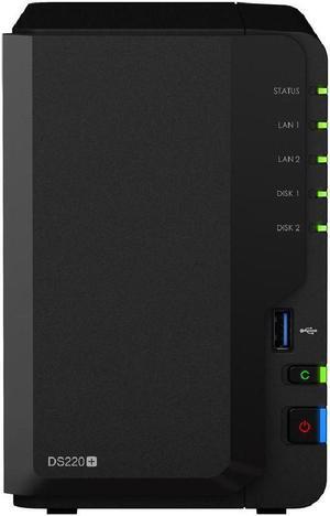 Synology DiskStation DS220+ NAS Server with Celeron 2.0GHz CPU, 6GB Memory, 8TB SSD Storage, 2 x 1GbE LAN Ports, DSM Operating System