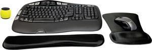 Logitech MK550 Comfort Wave Wireless Keyboard  Mouse Combo Home Office Active Lifestyle Modern Bundle with Micro Glow in the Dark Portable Wireless Bluetooth Speaker Gel Wrist Pad  Gel Mouse Pad