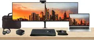 HP ProBook 455 G10 15.6" Ryzen 7, 16GB RAM, 512GB SSD, Bundle with 2 x EliteDisplay E24 24" Monitors, Dual Stand, USB-C Dock, MK540 Wireless Keyboard and Mouse, Gel Pad, Webcam, Headphones, Bag