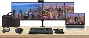 HP EliteBook 655 G10 15.6" Ryzen 7, 32GB RAM, 1TB SSD, Windows 11 Pro Notebook Bundle with 2 x EliteDisplay E24 24" Monitors, Dual Stand, USB-C Dock, Keyboard and Mouse, Webcam, Headphones, Bag