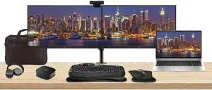 HP EliteBook 655 G10 15.6" Ryzen 7, 16GB RAM, 512GB SSD, Windows 11 Pro Notebook Bundle with 2 x EliteDisplay E24 24" Monitors, Dual Stand, USB-C Dock, Keyboard and Mouse, Webcam, Headphones, Bag