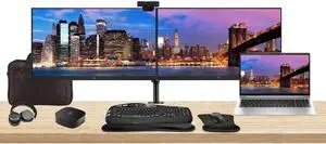 HP EliteBook 655 G10 15.6" Ryzen 7, 16GB RAM, 512GB SSD, Windows 11 Pro Notebook Bundle with 2 x EliteDisplay E27 27" Monitors, Dual Stand, USB-C Dock, Keyboard and Mouse, Webcam, Headphones, Bag