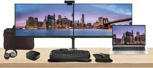 HP EliteBook 655 G10 15.6" Ryzen 7, 32GB RAM, 1TB SSD, Windows 11 Pro Notebook Bundle with 2 x EliteDisplay E27 27" Monitors, Dual Stand, USB-C Dock, Keyboard and Mouse, Webcam, Headphones, Bag