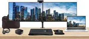 HP EliteBook 645 G10 14" Ryzen 7, 16GB RAM, 512GB SSD, Windows 11 Pro Notebook Bundle with 2 x EliteDisplay E27 27" Monitors, Dual Stand, USB-C Dock, Keyboard and Mouse, Webcam, Headphones, Bag