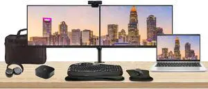 HP EliteBook 645 G10 14" Ryzen 5, 16GB RAM, 512GB SSD, Windows 11 Pro Notebook Bundle with 2 x EliteDisplay E24 24" Monitors, Dual Stand, USB-C Dock, Keyboard and Mouse, Webcam, Headphones, Bag