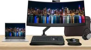 HP Notebook ZBook Firefly G10 14" Ryzen 5, 16GB RAM, 512GB SSD, Windows 11Pro, Z Display Z34c 34" Curved Monitor with Webcam Bundle, Mount, MK540 Wireless Keyboard and Mouse, Headphones, and Bag