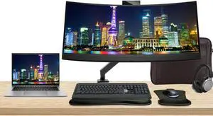HP Notebook ZBook Firefly G10 Touchscreen 14" Ryzen 7 Pro, 32GB RAM, 512GB SSD, Windows 11Pro, Z Display Z34c 34" Curved Monitor with Webcam Bundle, Mount, Keyboard and Mouse, Headphones and Bag
