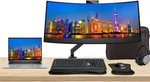 HP Notebook ZBook Firefly G10 14" Ryzen 7 Pro, 32GB RAM, 1TB SSD, Windows 11 Pro, Z Display Z34c 34" Curved Monitor Bundle with Webcam, Mount, Keyboard and Mouse, Wireless Headphones and Bag