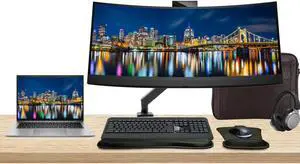 HP Notebook ZBook Firefly G10 Touchscreen 14" Ryzen 9 Pro, 32GB RAM, 512GB SSD, Windows 11Pro, Z Display Z34c 34" Curved Monitor with Webcam Bundle, Mount, Keyboard, Mouse, Wireless Headphones and Bag