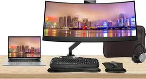 HP Notebook ZBook Firefly G10 14" Ryzen 5, 16GB RAM, 512GB SSD, Windows 11Pro, Z Display Z34c 34" Curved Monitor with Webcam Bundle, Mount, MK670 Wireless Keyboard, Mouse, Headphones and Bag