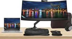 HP Notebook ZBook Firefly G10 14" Ryzen 7 Pro, 32GB RAM, 1TB SSD, Windows 11Pro, Z Display Z34c 34" Curved Monitor with Webcam Bundle , Desk Mount, Keyboard and Mouse, Wireless Headphones and Bag
