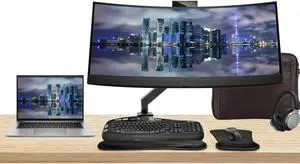 HP Notebook ZBook Firefly G10 Touchscreen 14" i5, 16GB RAM, 512GB SSD, Windows 11 Pro, Z Display Z34c 34" Curved Monitor with Webcam Bundle, Mount, MK670 Wireless Keyboard and Mouse, Wireless, Bag