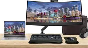 HP Notebook ZBook Firefly G10 16" i7, 16GB RAM, 512GB SSD, Windows 11 Pro, Z Display Z34c 34" Curved Monitor Builtin Webcam, Bundled with Mount, MK540 Wireless Keyboard, Mouse and Headphones with Bag