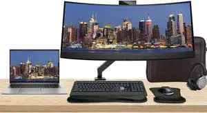 HP Notebook ZBook Firefly G10 16" i7, 16GB RAM, 512GB SSD, Windows 11Pro, T550 Graphics, Z Display Z34c 34" Curved Monitor with Webcam Bundled Mount, MK540 Wireless Keyboard, Mouse, Headphones and Bag