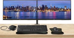 HP V27i G5 27 inch 1920 x 1080 FHD LCD Monitor, 2-Pack Bundle with HDMI, VGA, and Display Port, Desk Mount Dual Monitor Stand, MK270 Wireless Keyboard and Mouse, Gel Wrist Pad, and USB-C Dock