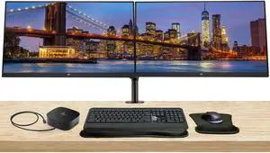 HP V27i G5 27 inch 1920 x 1080 FHD LCD Monitor, 2-Pack Bundle with HDMI, VGA, and Display Port, Stand, MK540 Wireless Keyboard and Mouse, Wrist Pad, and USB-C Dock