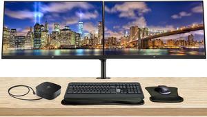 HP P27h G5 27 inch 1920 x 1080 Full HD Monitor, 2-Pack Bundled with HDMI, VGA, and Display Port, Speakers, Stand, MK540 Wireless Keyboard and Mouse, Wrist Pad, and USB-C Dock
