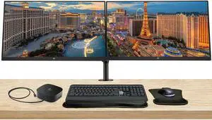 HP EliteDisplay E24u G5 24 inch FHD LCD IPS Monitor, 2-Pack Bundled with HDMI, USB-C, Ethernet, Display Port, Stand, MK540 Wireless Keyboard and Mouse, Wrist Pad, and USB-C Dock