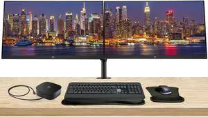 HP EliteDisplay E27k G5 27 inch 4K UHD IPS Monitor, 2-Pack Bundled with HDMI, USB-C, Ethernet, Display Port, Speakers, Stand, MK540 Wireless Keyboard and Mouse, Wrist Pad, and USB-C Dock