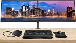 HP EliteDisplay E32k G5 32 inch 4K UHD IPS Monitor, 2-Pack Bundled with HDMI, USB-C, Ethernet, Display Port, Speakers, Stand, Wireless Keyboard and Mouse, Wrist Pad, and USB-C Dock
