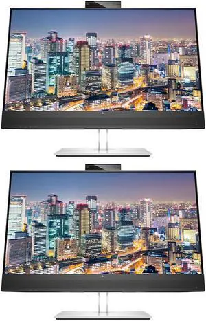 HP EliteDisplay E27m G4 27 inch 2K Quad HD LED-Backlit LCD IPS Conferencing Monitor, 2-Pack Bundle with HP E27q G5, USB-C, Ethernet, HDMI, USB Hub, DisplayPort, Camera, and Built-in Speaker